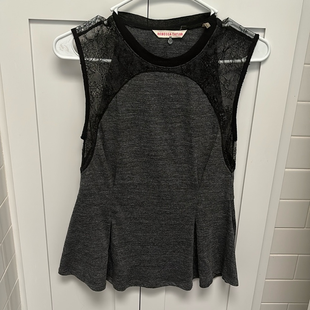 Rebecca Taylor Black Lace Peplum Top XS